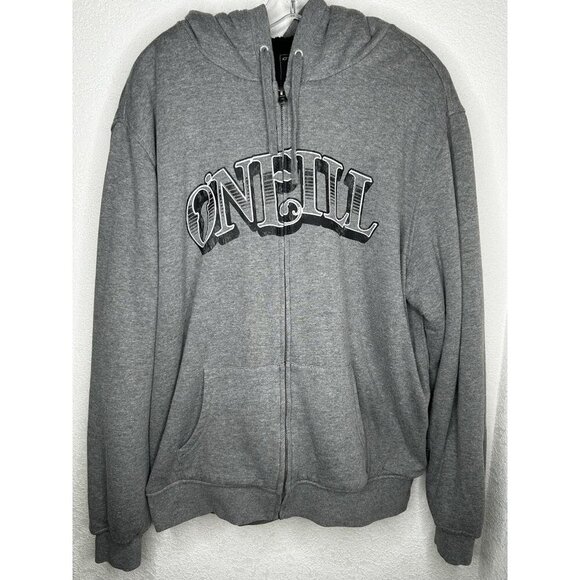 O'Neill Hoodie Mens Extra Large Y2K Gray Sherpa Lined Zip Up Jacket Spell Out - Picture 1 of 15